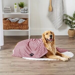 Bone Dry 41X23.5  CRANBERRY STRIPE EMBROIDERED PAW Pet Towel